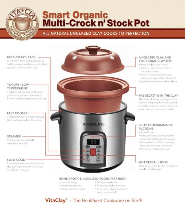 Vitaclay Smart Organic Clay Multi Crock n' Stock Pot 6 Quarts VM7800-5C