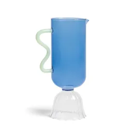 Wavy Handle Blue Tulip Pitcher