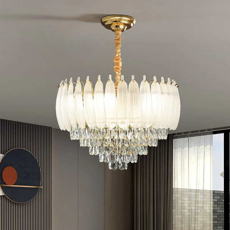 White Modern Living Room Crystal Chandelier