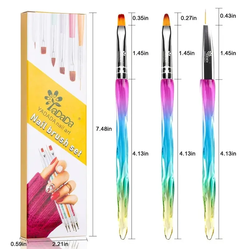 YADADA 3 Pcs Nail Art Brushes | Rainbow Acrylic Nail Brush | Nail Brushes For Nail Art| Nail Art Tools | Acrylic Brushes For Nails