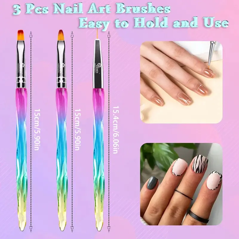 YADADA 3 Pcs Nail Art Brushes | Rainbow Acrylic Nail Brush | Nail Brushes For Nail Art| Nail Art Tools | Acrylic Brushes For Nails