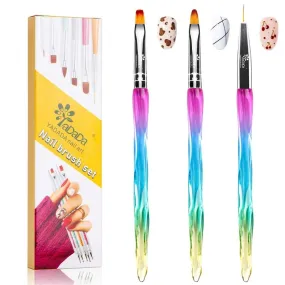 YADADA 3 Pcs Nail Art Brushes | Rainbow Acrylic Nail Brush | Nail Brushes For Nail Art| Nail Art Tools | Acrylic Brushes For Nails