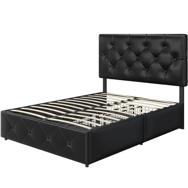 Yaheetech Upholstered Bed Frame with 2 USB Charging Stations