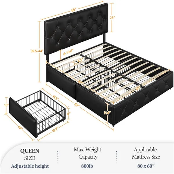 Yaheetech Upholstered Bed Frame with 2 USB Charging Stations