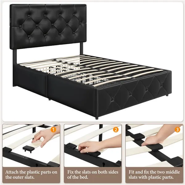 Yaheetech Upholstered Bed Frame with 2 USB Charging Stations