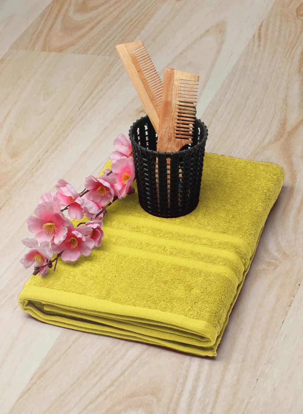 Yellow Cotton 525 GSM Bath Towel