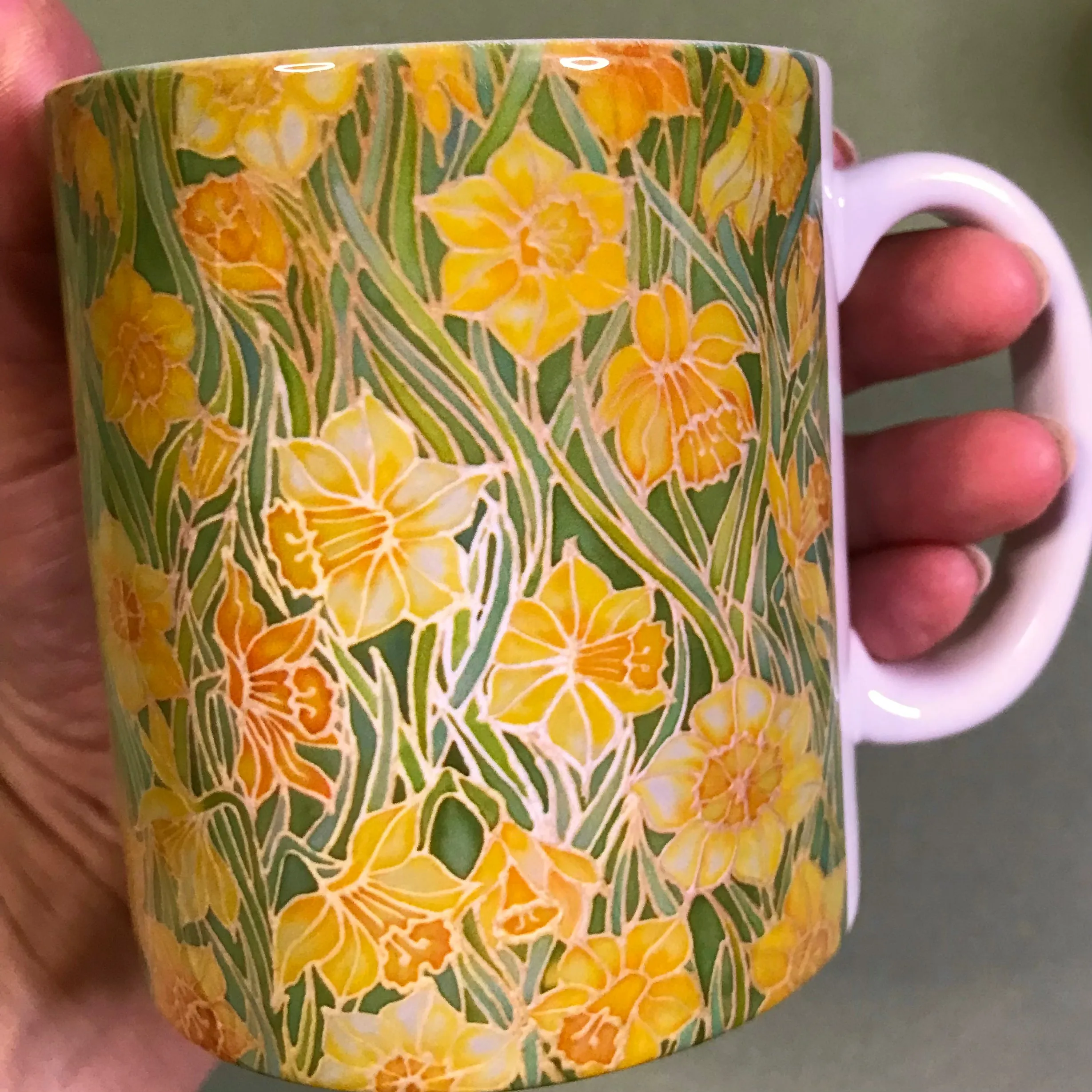 Yellow Daffodils mug - Mug and coaster box set -  Tea or Coffee Flower Mug In Yellow and Green - Mug Gift Set